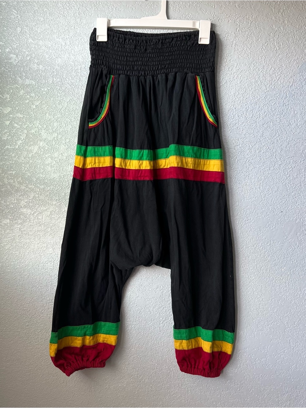 Rasta Harem Pants Black Red Yellow Green Drop Crotch Boho Reggae Festival S